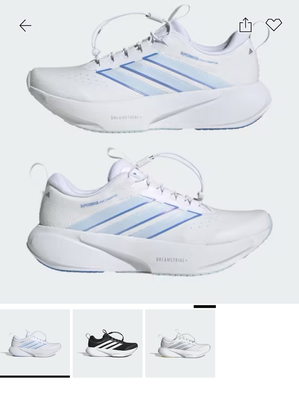 adidas Supernova Rise 3 Adaptive Running Shoes - White with Light Blue Stripes